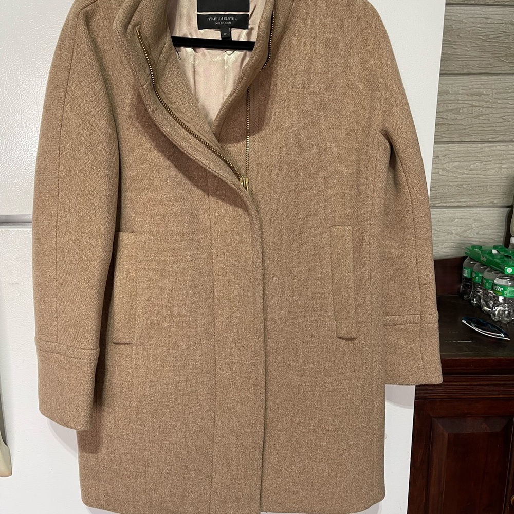 J Crew Tan Pea Coat Wool Blend Timeless Design